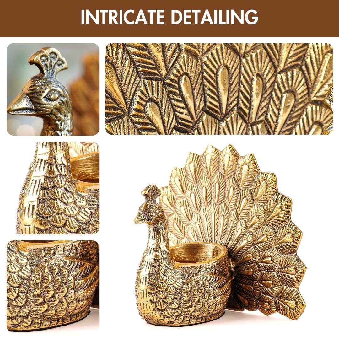 BEHOMA Metal Dancing Peacock Figurine Pair for, Gold - Set of 2