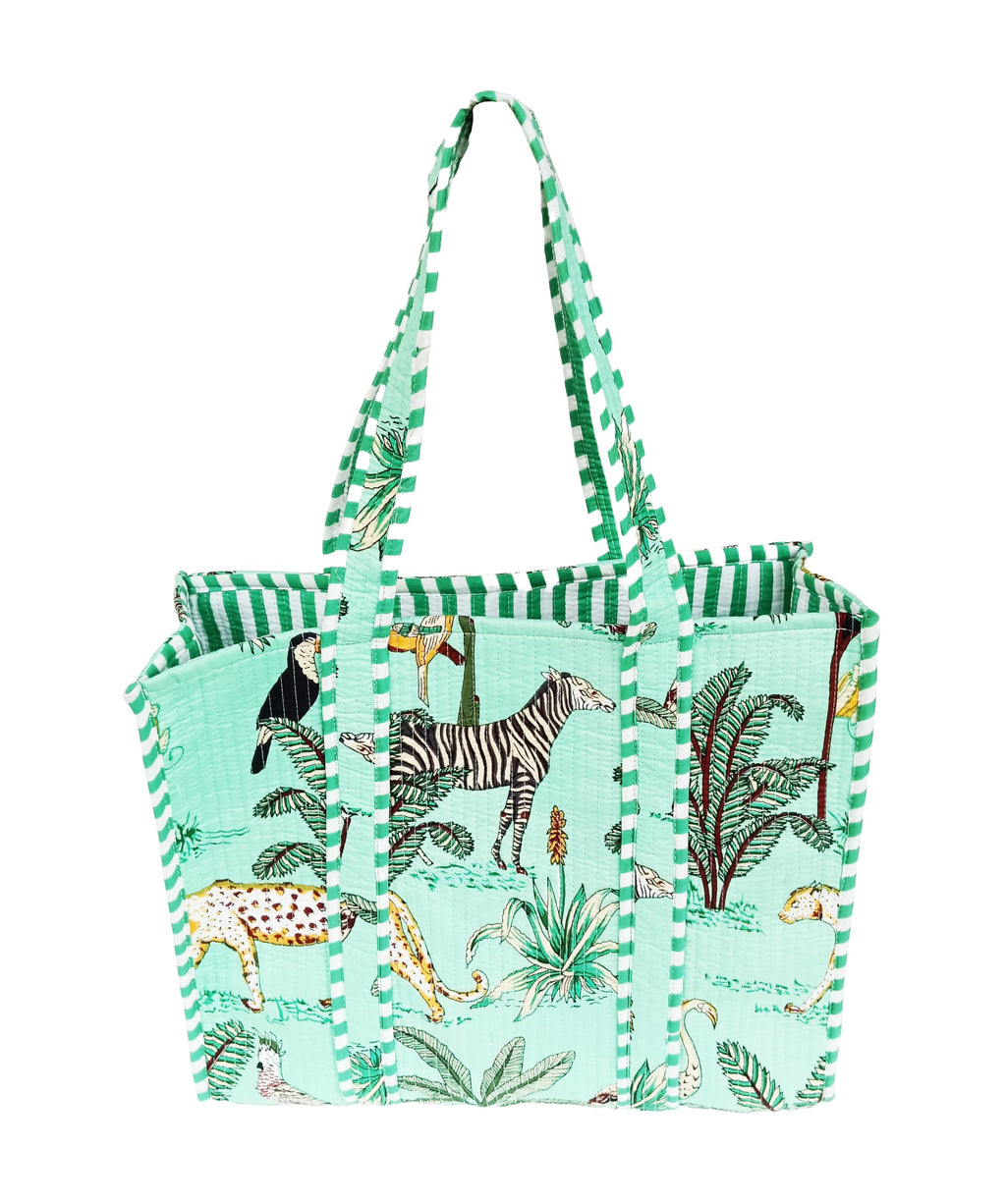Rastogi Handicrafts Quilted Cotton Women Beautiful Printed Grocery Shopping Bag, Shoulder Bag, Tote Bag, Travel Bags, Green, 18X6X15 Inch