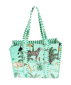 Rastogi Handicrafts Quilted Cotton Women Beautiful Printed Grocery Shopping Bag, Shoulder Bag, Tote Bag, Travel Bags, Green, 18X6X15 Inch
