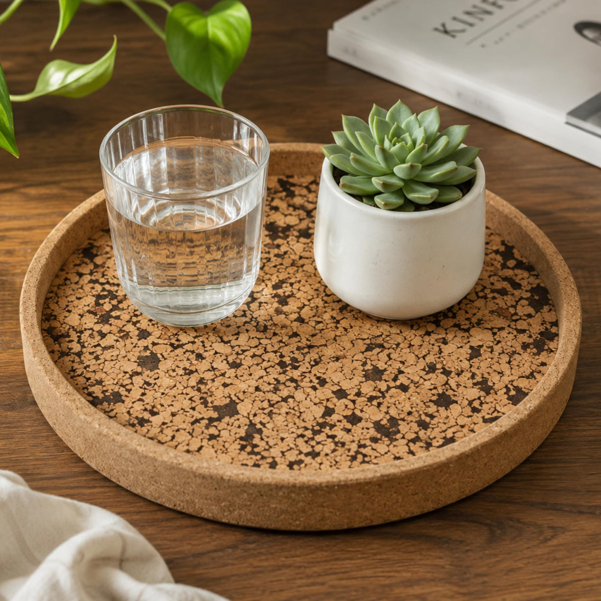 StacPro Round Tray 13 Inch with Thick Black Border Cork Tray for Serving | Ideal for Breakfast, Snacks & Drinks | Multipurpose for Home Decor, Dining Table, Kitchen & Tabletop (1, Chocochip)