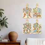 Artvibes Aesthetic Tree Birds & Deer Classic Modern Art Decorative Wall Art MDF Wooden Wall Hanger for Living Room | Home Decor | Wall Accent | Wall Poster | Art Print | Gift (WH_5629N), Set of 4