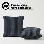Yellow Weaves Pencil-Stripe Fur Cushion Covers | Soft Polyester | Decorative Sofa & Throw Pillow Covers | 16x16 Inches, Pack of 3 (Bluish Grey)