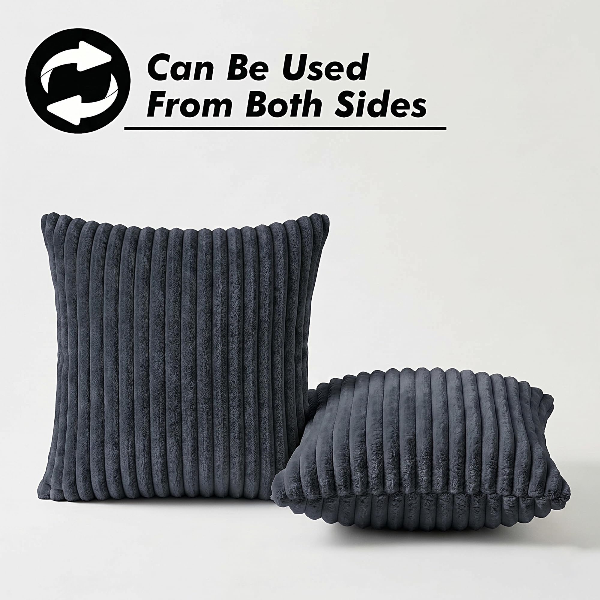 Yellow Weaves Pencil-Stripe Fur Cushion Covers | Soft Polyester | Decorative Sofa & Throw Pillow Covers | 16x16 Inches, Pack of 2 (Bluish Grey)