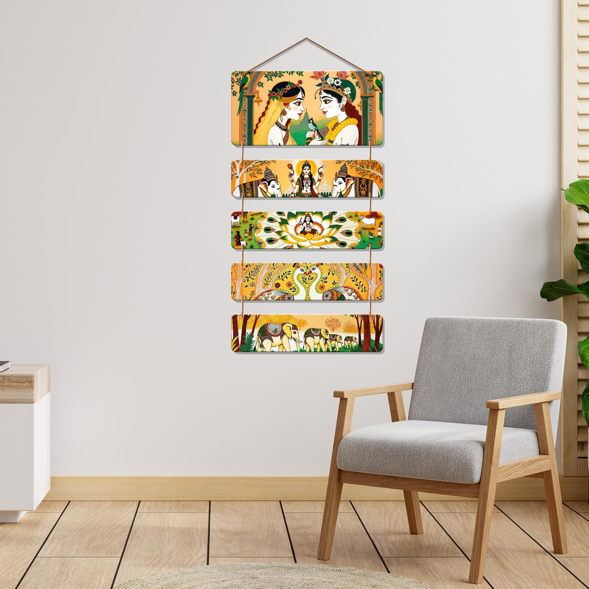 Artvibes Traditional Indian Folk Art Radha Krishna & Animals Wooden Wall Hanger for Home | Spiritual Decor Items | Wall Sculpture | Signs & Plaques | Artwork | Painting | Gift Items (WH_6729N)