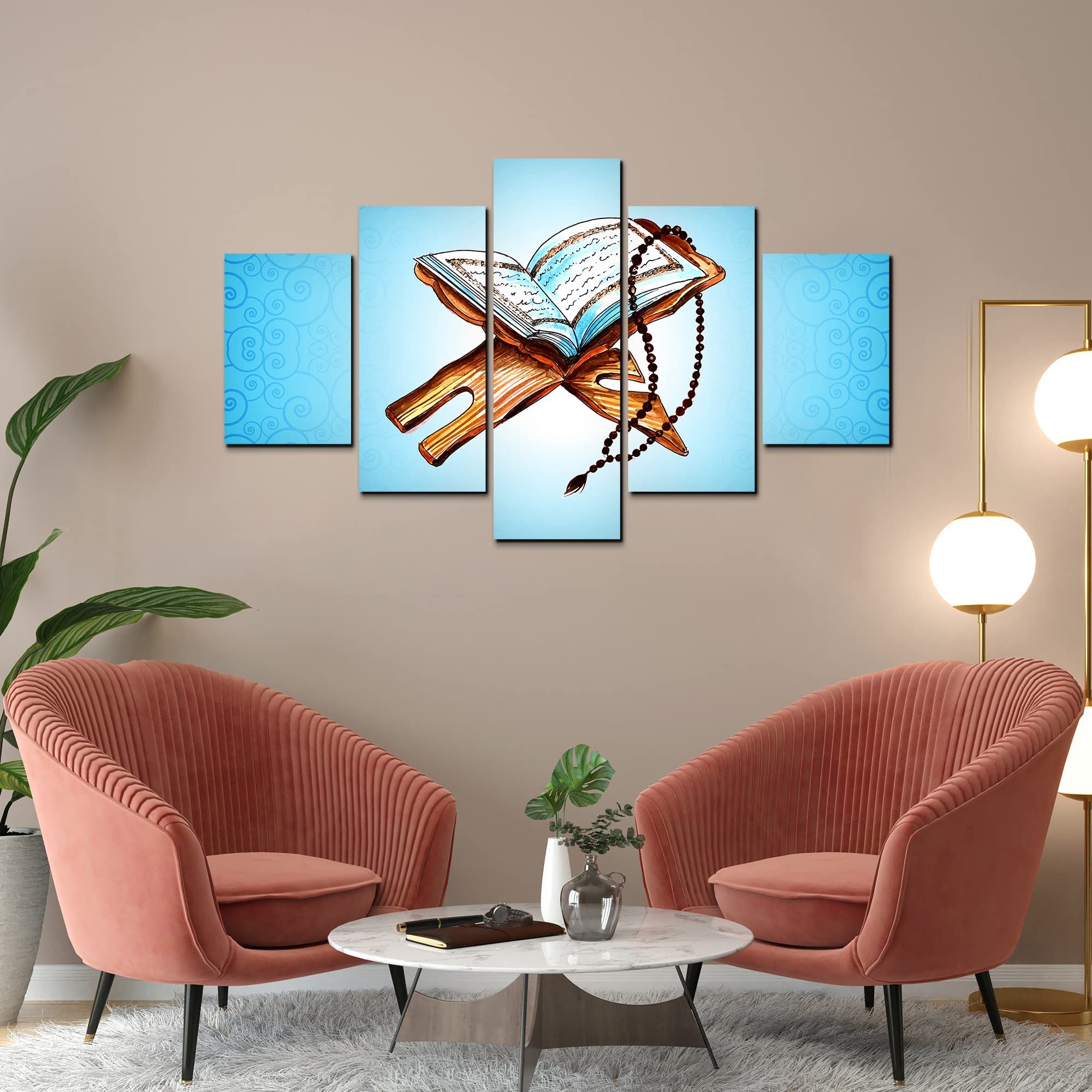 VIBECRAFTS The Holy Book Quran Sharif 5 Pieces Premium Wall Painting For Home|Office|Living Room|Gift (PTVC5Pcs1_5511)