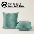 Yellow Weaves Pencil-Stripe Fur Cushion Covers | Soft Polyester | Decorative Sofa & Throw Pillow Covers | 16x16 Inches, Pack of 5 (Sea Green)