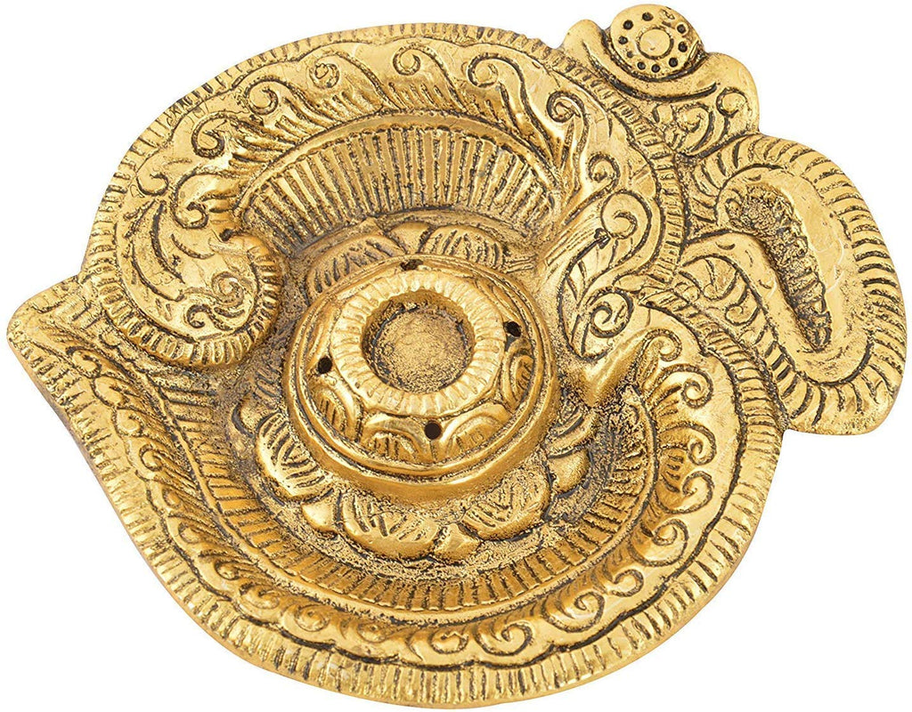 KridayKraft White Metal Gold Plated Diwali Laxmi Ganesh Chocki God Idol with Metal om Shape Incense Stick Holder