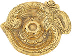 KridayKraft White Metal Gold Plated Diwali Laxmi Ganesh Chocki God Idol with Metal om Shape Incense Stick Holder