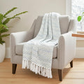 SAJAVAT HOME Hand-Knitted Cotton Sofa Throw | All-Season Throw Blanket for Sofa, Bed, Couch, Chair & Travel | 80×52 Inches (204×132 cm) | Blue & with Tassels | Pack of 1 Kafalo