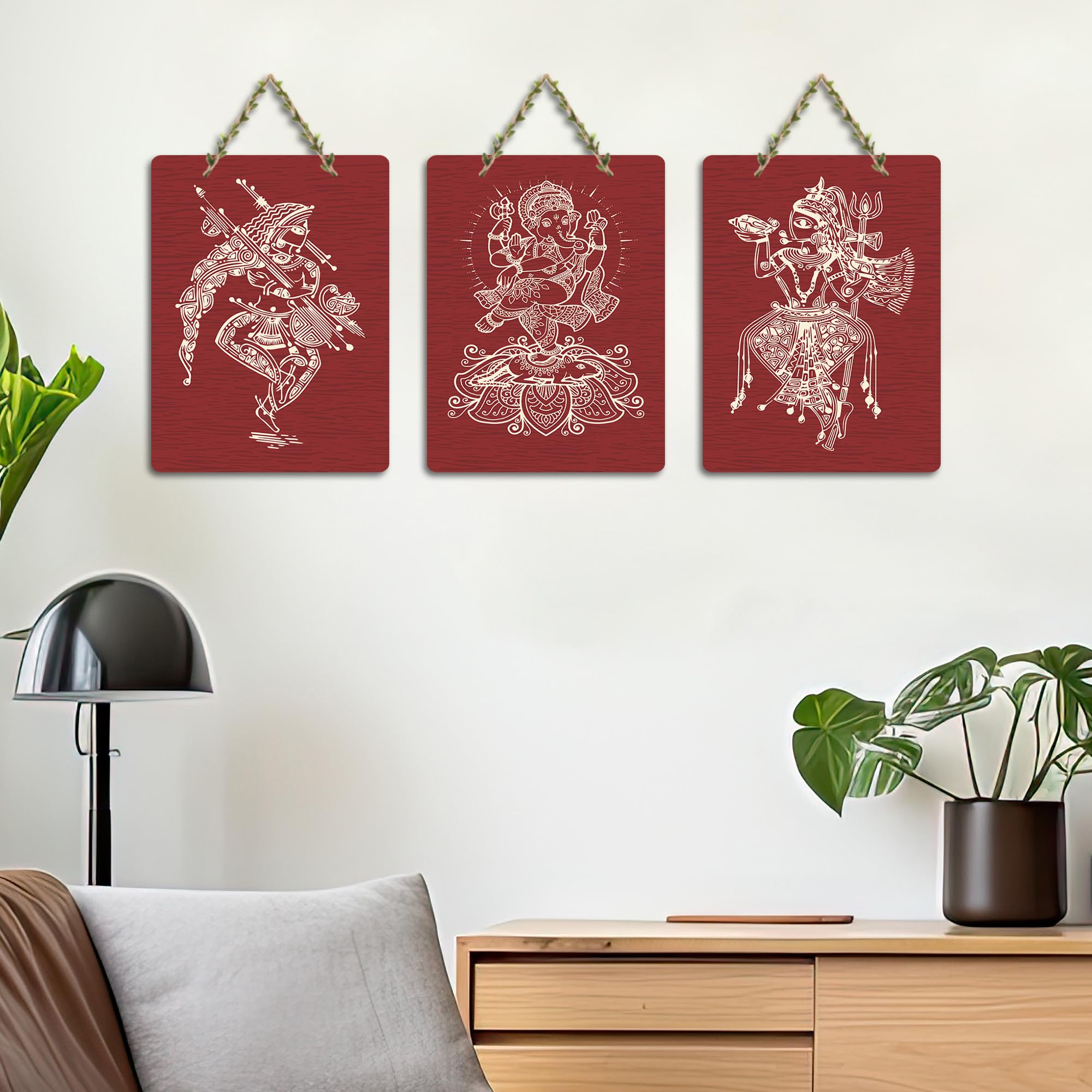 Artvibes Mytholgical GodsDecorative MDF Wooden Wall Art for Home | Printed Wall Decoration | Scenery For Drawing Room | Wall Illustrations | Artworks Hangings | Gift Items (WH_96149N), Set of 3