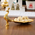 KridayKraft Hand Crafted Metal Duck Wing Shape Tray Perfect for Home Centre Table Serving Dry Fruits (Golden, Pack of 1)
