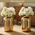 BEHOMA Metal Flower Vase Set of 2, Gold