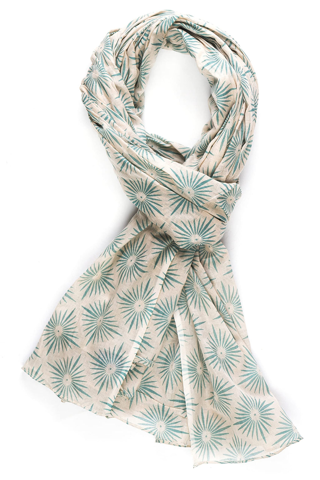 AQVA Printed Cotton Scarf for Women Stylish (Sitara Ecru petrol) | Head and Face Cover Scarf for Girls with 100% Cotton | Soft & Lightweight Scarves/Stoles for all Weather (72 x 43 in)