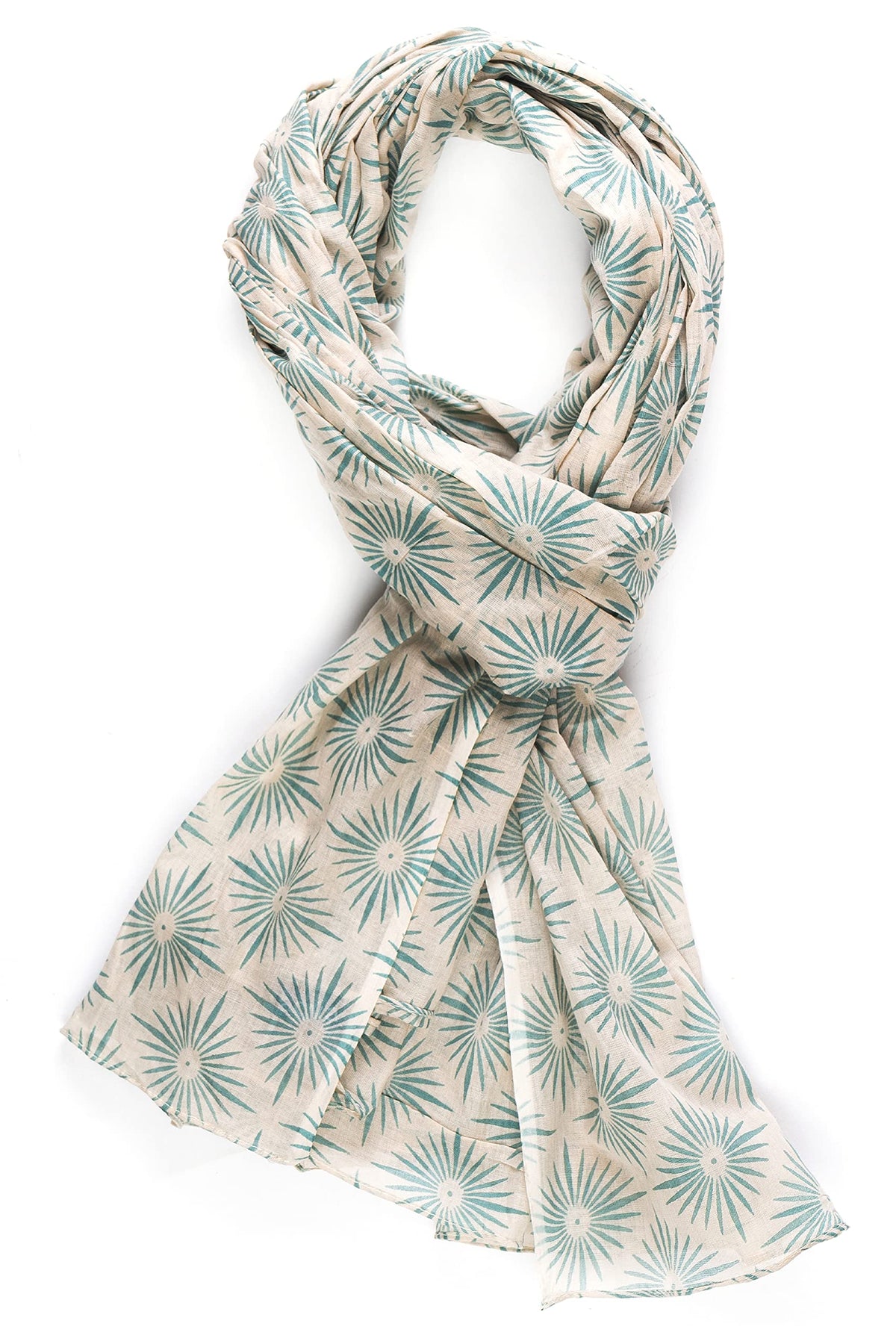 AQVA Printed Cotton Scarf for Women Stylish (Sitara Ecru petrol) | Head and Face Cover Scarf for Girls with 100% Cotton | Soft & Lightweight Scarves/Stoles for all Weather (72 x 43 in)