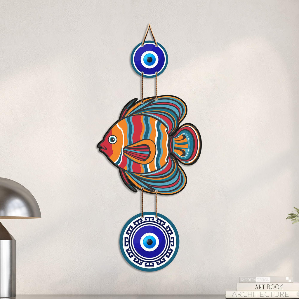 Artvibes Vastu Fish Evil Eye Wall Decor for Main Door | Lucky Fish MDF Wall Hanging Art | Positive Energy Accent for Living Room | Hallway | Office | Bedroom | Wall Art Gift (WH_8533N)