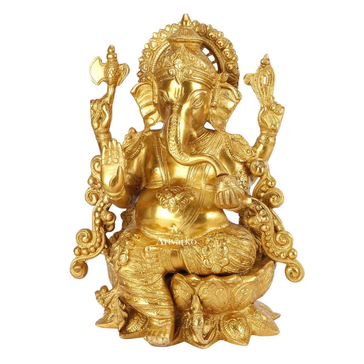 ARTVARKO Brass Ganesha Idol Sitting On Lotus Bhagwan Mangalkari Ganesh Statue Ganpati Murti for Home Entrance Decor Diwali Gift Height 12 Inches