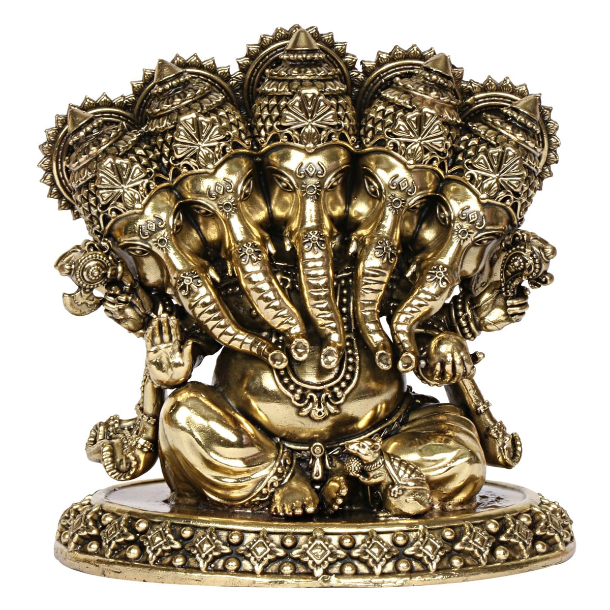 ARTVARKO Brass Panchmukhi Ganesha Bhagwan Idol Five Face Ganesh Statue Ganpati Murti for Temple Puja Gift 5.5 Inch
