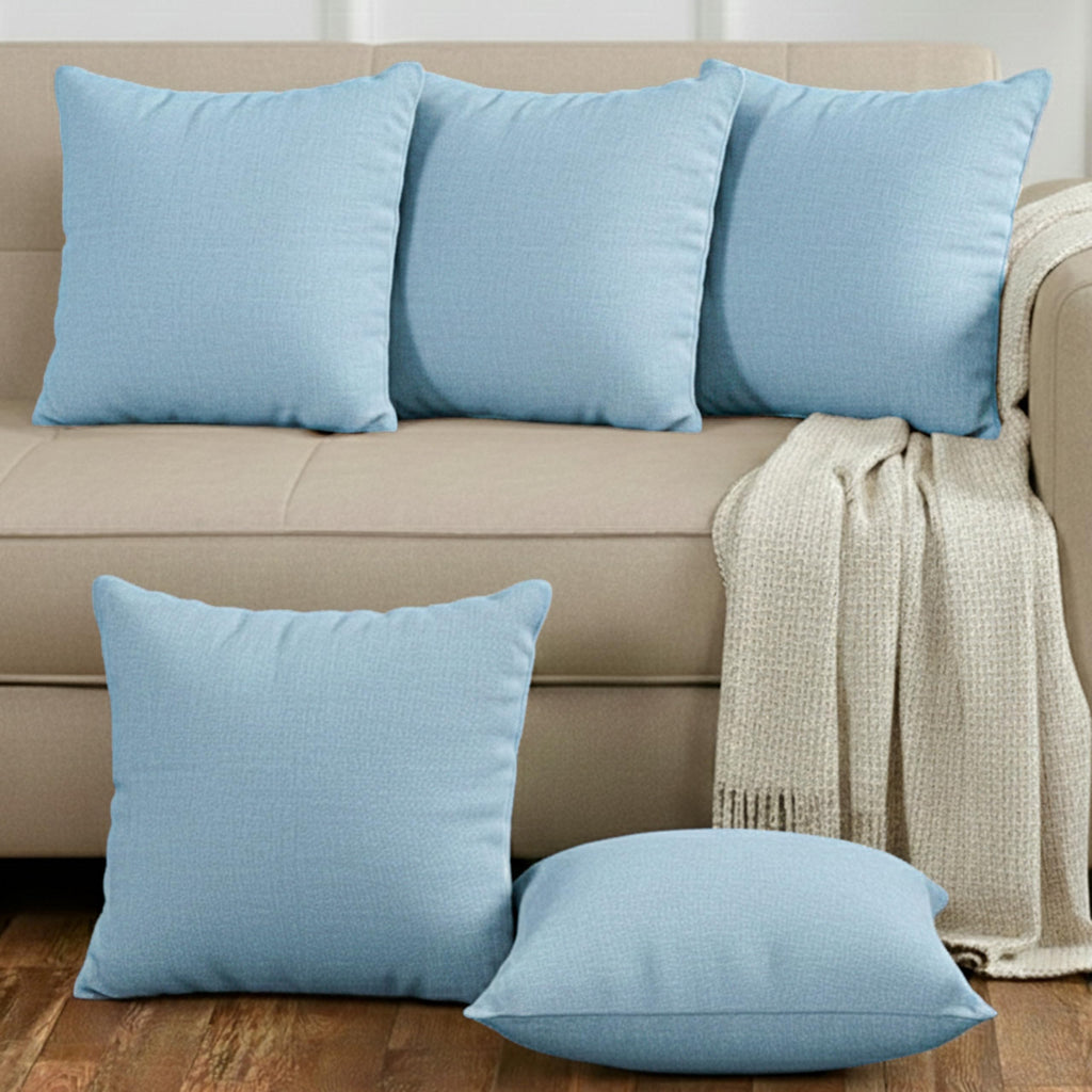 Yellow Weaves Cotton Canvas Decorative Cushion Covers, (16 X 16 Inches), Set of 5,Muted Blue