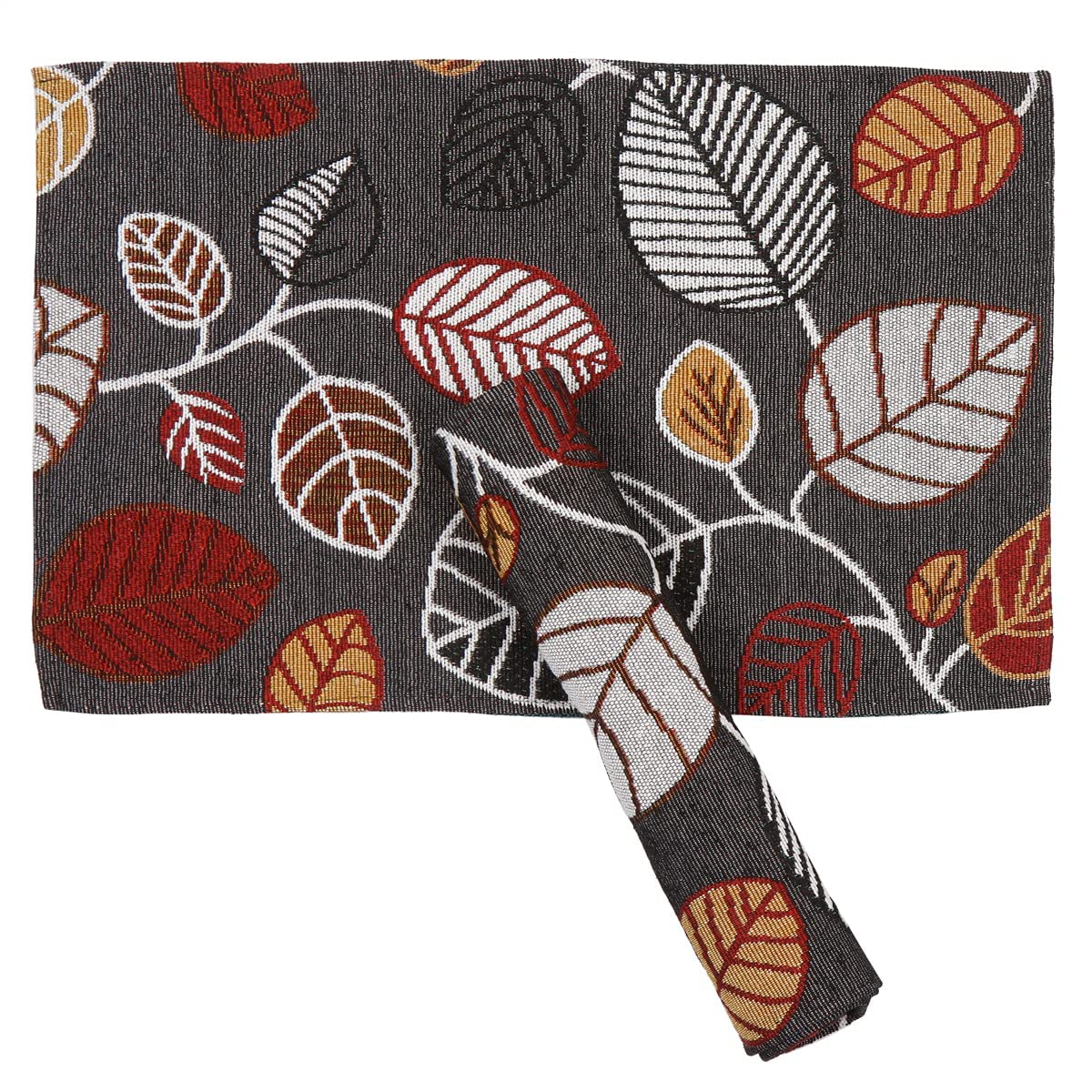 PRAKARTIK BY INDUARTS Black Leaves Eco-Friendly Cotton Dining Table mats – Reusable, Machine Washable, Everyday Use Black Rectangular Placemats, Set of 6 (33x47 cm) Kafalo