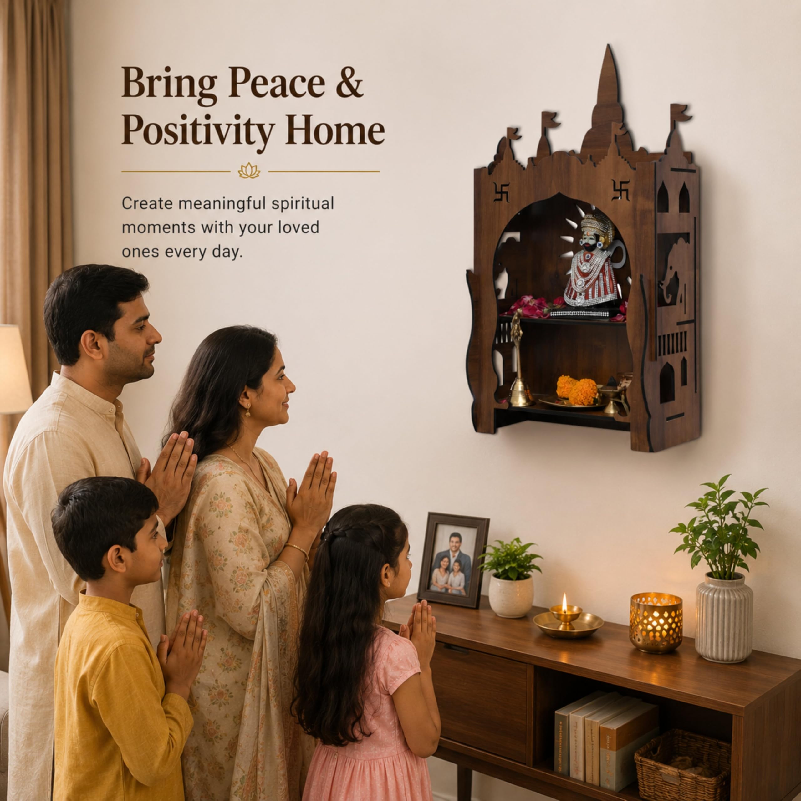 Venlay Wood Wooden Home Mandir Pooja Ghar, Rosewood Finish