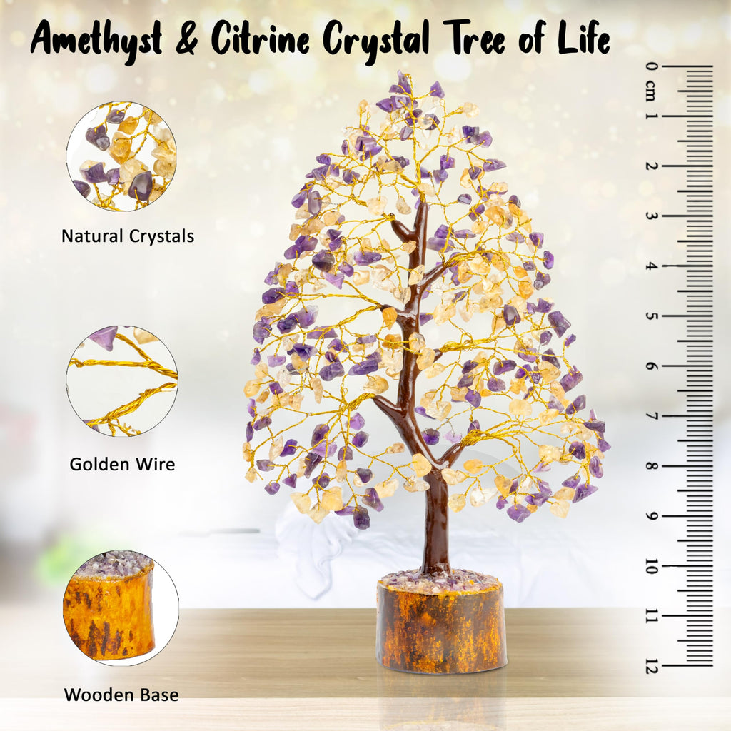 HindCraft Amethyst and Citrine Crystal Tree of Life | Decorative Artificial Tree for Home & Office | Feng Shui Money Tree for Wealth & Happiness | Gift for Men & Women – Birthday & Anniversary
