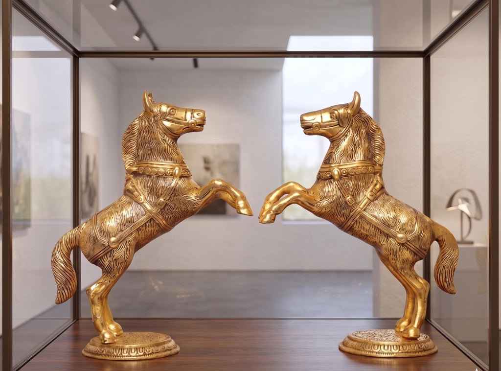 KridayKraft Jumping Horse Set Metal Statue For Wealth,Income,Shining And Bright Future&Table Top Figurine For Living Room,Office,Bedroom,Decorative,Feng Shui&Vanstu,Animal Showpiece Figurines...,Gold