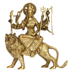 Artavrko Brass Durga Maa/Sherawali MATA Devi/Goddess Sitting on Lion Ten Arms Statue Idol for Home Décor Puja Temple Mandir Showpiece Gifts 11.5 Inch