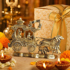 KridayKraft Lord Krishna and Arjun Rath Chariot with Two Horses Decorative Showpiece Metal Gold Plated Antique Krishna Arjuna Rath Wall Hanging & Table Corner Decor