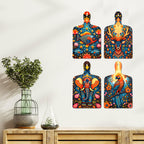 Artvibes Elephant Deer Parrot & Fish Royal Madhubani Art Wooden Art Decoration Item for Home | Handcrafted Art | Graphic Artwork | Wall Illustrations | Sceneries | Gift Items (WH_5634N), Set of 4