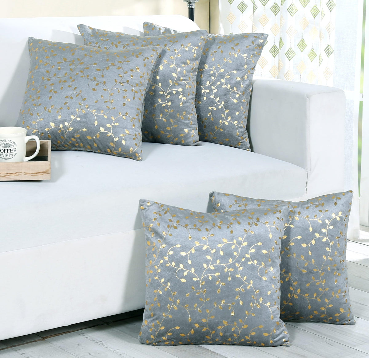 RD TREND Velvet Cushion Covers, 40 x 40 cm/16 x 16 inches, Pack of 5,250 TC, Side Zipper (Grey)