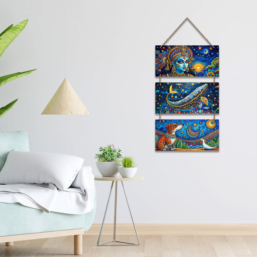 Artvibes Contemporary Indian Folk Fusion Art Decorative Wall Art MDF Wooden Wall Hanger for Home | Festive Decor | Sceneries | Aesthetic Wooden Decor | Handcrafted Art | Unique Gift Items (WH_9445N)
