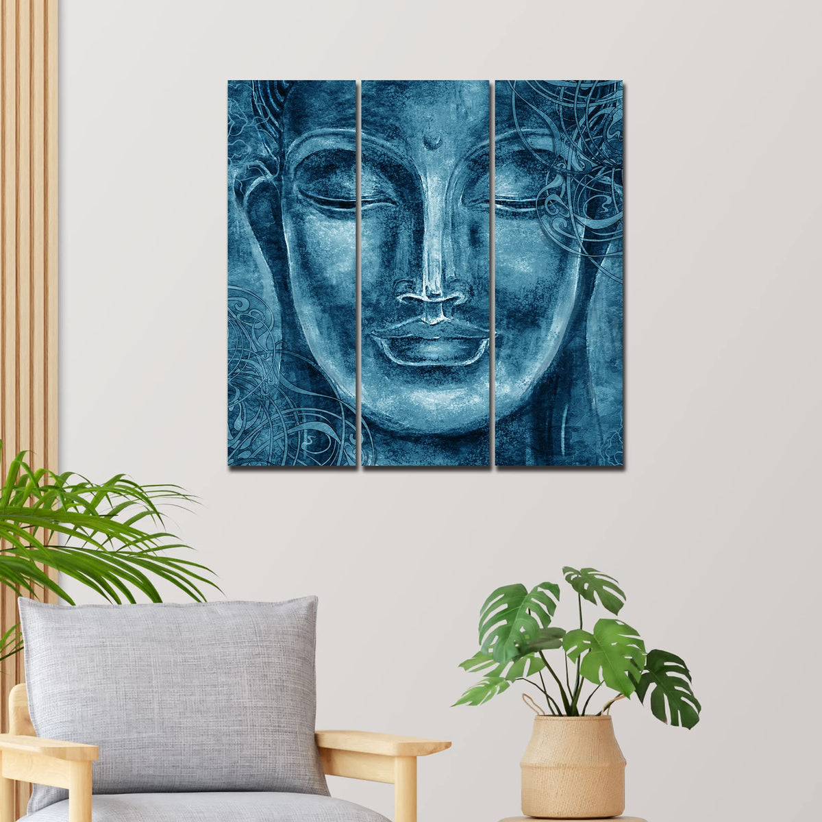 VIBECRAFTS 3 Pieces Buddha Face Canvas Wall Painting Fitted With Wooden Frame For Home | Office | Living Room | Gifts (PTVC3Pcs1_9600)