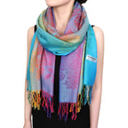 Fashion Colorful flowers Jacquard cotton pashmina Women Wrap Shawl tassels Scarves 75 x 27.5 (THM08-02)