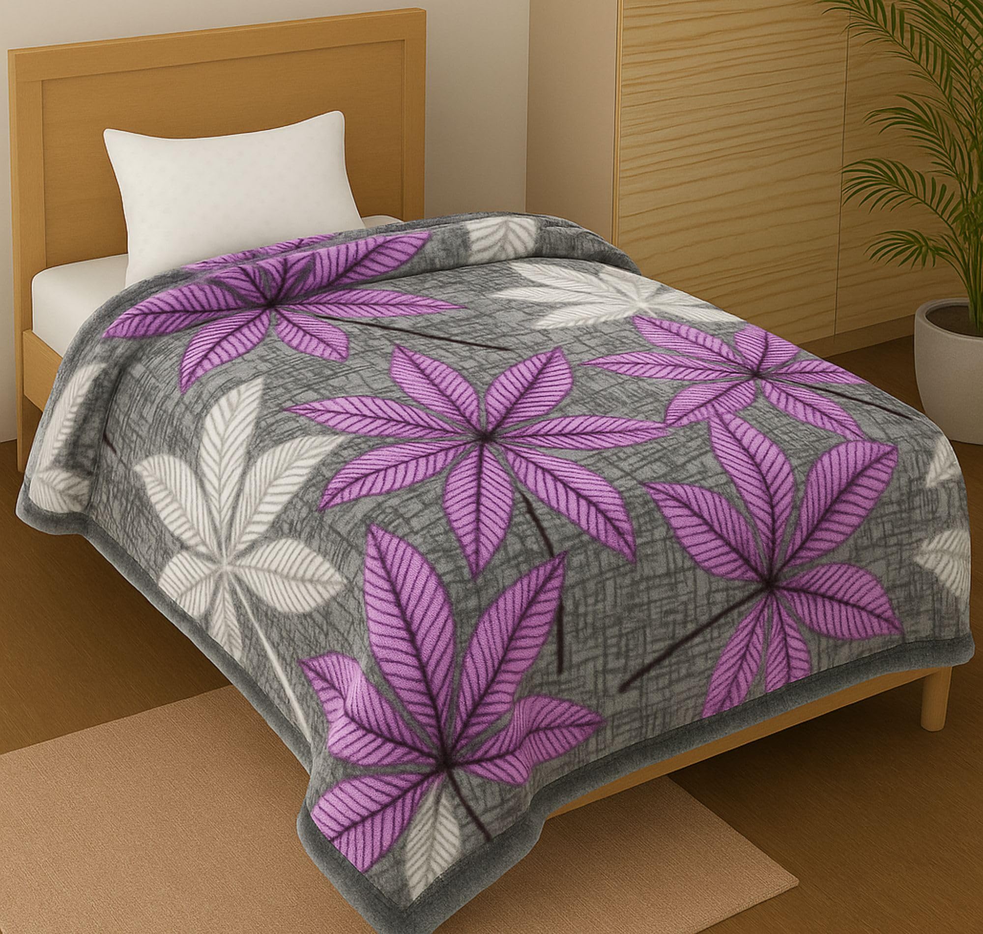 BSB HOME Supersoft Printed Mink Blanket for Heavy Winter – 600 GSM Ultra Soft Luxurious Double Bed Blanket, Warm & Fluffy Cozy for Extreme Cold Weather (Grey & Purple, 150 x 230 Cm, 2500 Grams) Kafalo