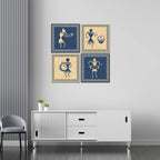 VIBECRAFTS Beautiful 4 Pieces Warli Art Canvas Wall Hanging Painting Fitted With Wooden Frame For Home | Office | Living Room | Gifts (PTVC4Pcs5_16607)