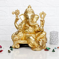 ARTVARKO Brass Lord Ganesh Murti Ganesha Idol Ganpati Vinayak Chaturbhuj Bhagwan Statue for Home Entrance Deco Gift 11.5 Inch.