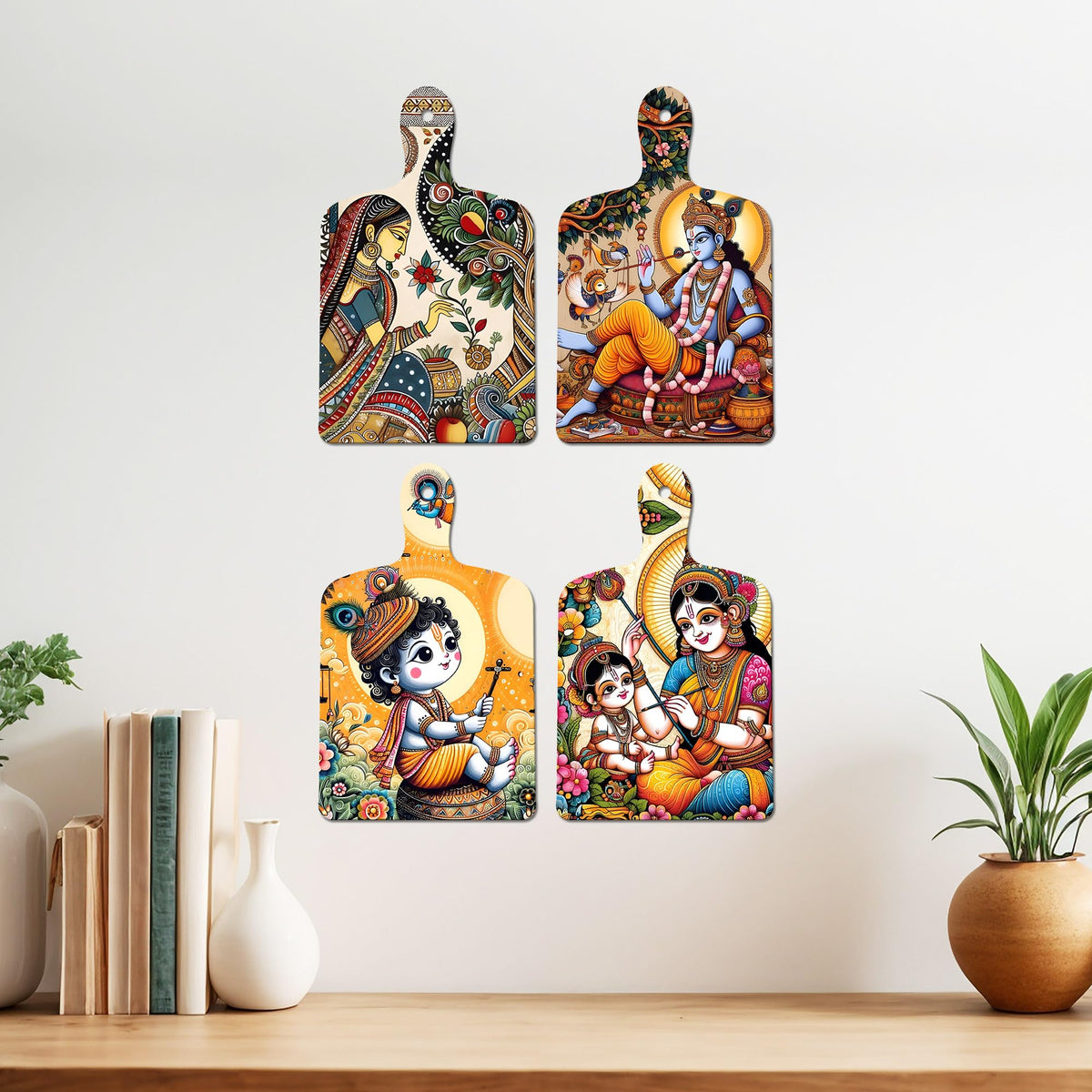 Artvibes Spiritual Little Krishna Theme Wall And Door Hanging for Home | Spiritual Decor Items | Wall Sculpture | Signs & Plaques | Artwork| Stylish Modern Decor Item | Gift Items (WH_5655N), Set of 4