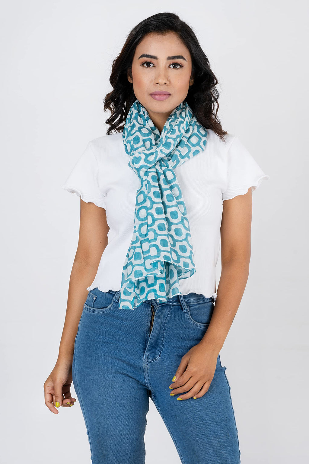 AQVA Printed Cotton Scarf for Women Stylish (Deco Midnight) | Head and Face Cover Scarf for Girls with 100% Cotton | Soft & Lightweight Scarves/Stoles for all Weather (72 x 43 in)