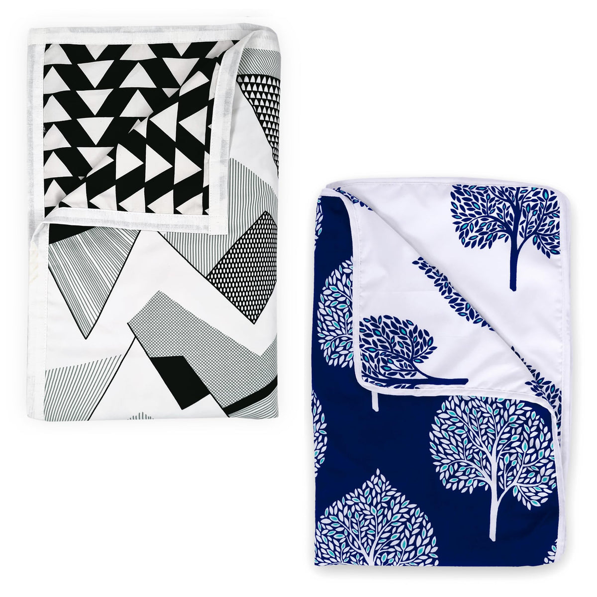 Divine Casa Microfiber All-Weather 120 GSM Printed Lightweight Reversible Single Bed AC Dohar Blanket Set of 2 - Black and Blue Kafalo