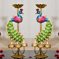 CraftVatika Elegant Metal Peacock Candle Holder -for Home Decoration Diwali, Intricate Design Tealight Candle Holders for Home Diwali Decor, Handpainted Tealight Candle Holder (Double Side)