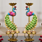 CraftVatika Elegant Metal Peacock Candle Holder -for Home Decoration Diwali, Intricate Design Tealight Candle Holders for Home Diwali Decor, Handpainted Tealight Candle Holder (Double Side)