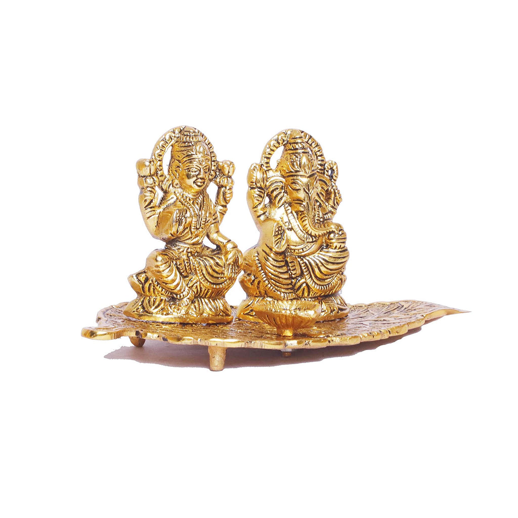 KridayKraft Laxmi Ganesh Metal Statue, Laxmi Ganesh Murti with Diya for Pooja, Ganpati Idol for Home Decor, Gift Your Relatives, Religious Idol Gift Article, Ganesha Showpiece Figurines