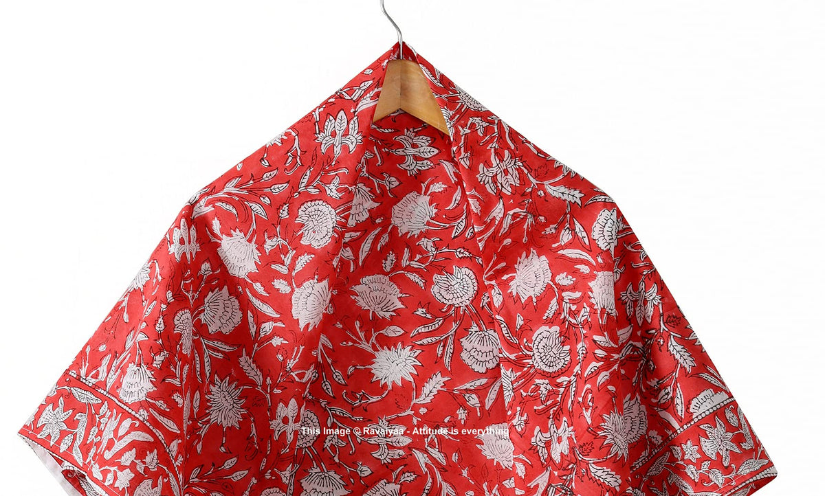 Ravaiyaa - Attitude is everything Sanganer Hand Block Printed Scarves Pure Cotton Scarf Square Hijab Dupatta 40 X 40 Inch (Red Floral)