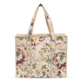 MITTICO Quilted Cotton Tote Bag – Handmade Large Travel Shoulder Bag with Zipper & Pockets – Lightweight, Durable & Stylish for Daily Use (Beige Botanica)