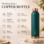 KasaCore Premium Copper Water Bottle 750 ml 99% Pure Copper | Leakproof Bottle with Matte Black Finish for Office Gym Travel Daily Use (Green)