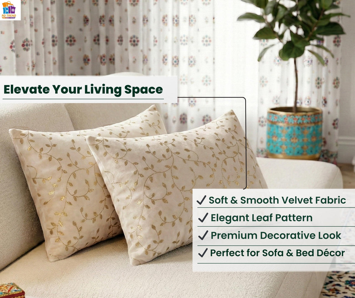 RD TREND® Velvet Rectangular 12x18 Inches Cushion Covers Set of 2 | Throw Pillow Covers for Sofa, Bed & Living Room | Perfect for Home Décor Cream Caramel