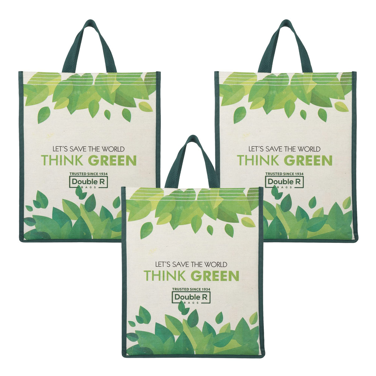 DOUBLE R BAGS Unisex Eco-Friendly Reusable Cotton Canvas Casual Bag with Reinforced Handles (Think, 40.6x35x10 cm) | Multi-Purpose Grocery, Kitchen Essentials, Fruits & Veggies Bag | Pack of 3