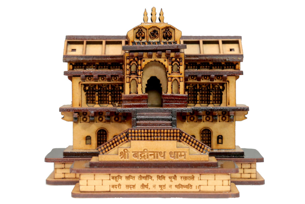 REVIVE LIFE STYLE 3D Pine Wood Shri Badrinath Dham Temple Model for Home/Office/Shop/Car and Bus Dashboard (Pack of 1)