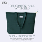 HOUSE OF ORLO Premium Cotton Waffle Quilted Tote Bag, Large Spacious Handbag for College, Office, Work, Travel, Shopping & Daily Use - Forest Green