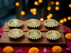 Kridaykraft Decorative Sunflower Diya Set, Gold-Plated Metal, Pack of 6 Pcs, Traditional Festival Lights